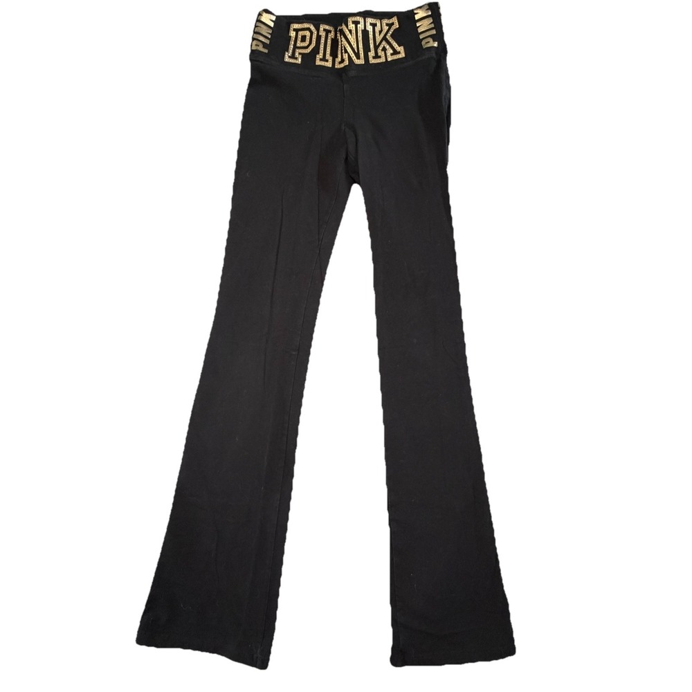 Victoria's Secret PINK Yoga Pants XS Flare Fold Over Gold Bling Y2K Leggings